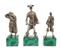 Three Italian Silver Figures on Malachite Bases