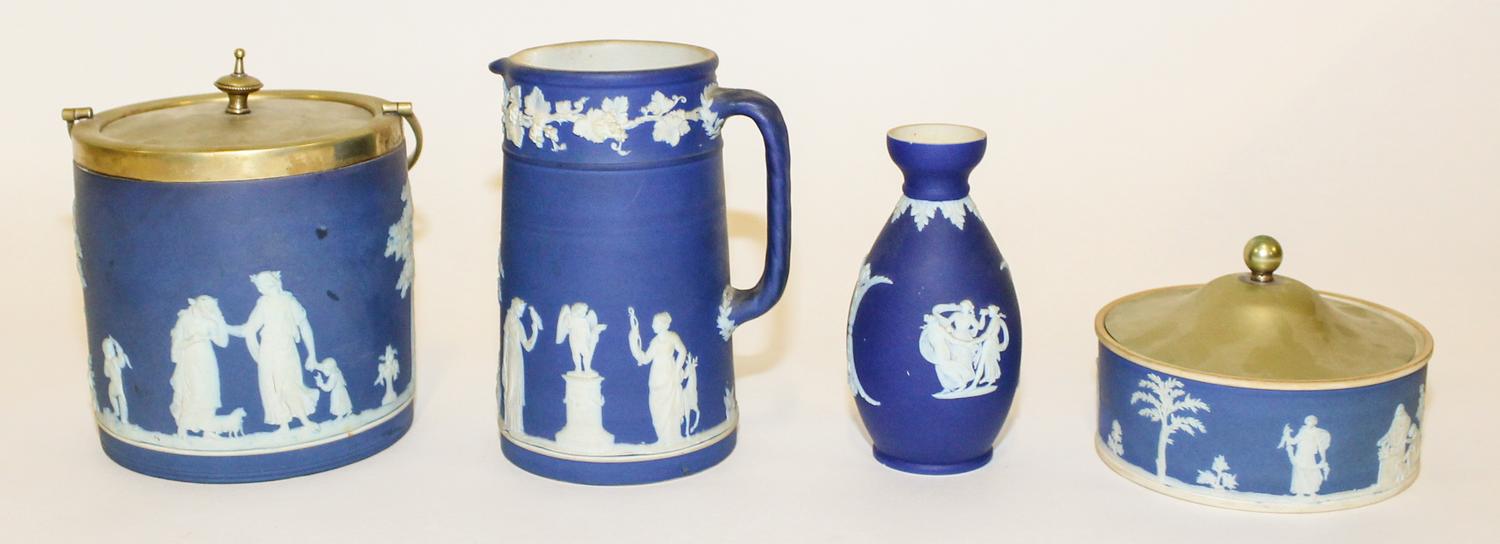 Four Wedgwood Jasperware Articles Height of pitcher 6 1/4 inches.
