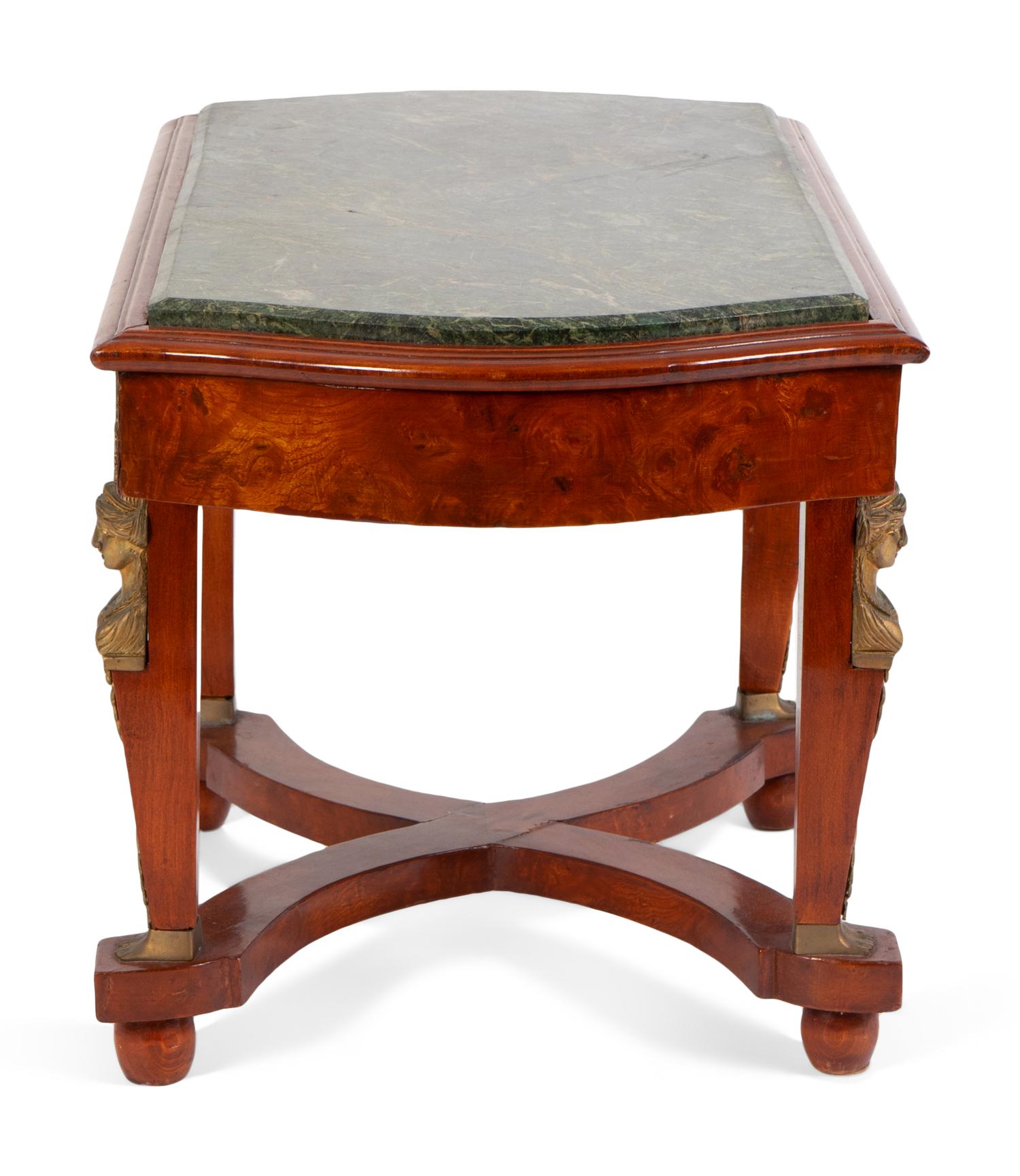 A French Empire Style Burlwood and Gilt Bronze Mounted Marble Top Low Table — LATE 19TH/EARLY 20TH CENTURY