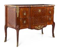 A Louis XV Style Gilt Bronze Mounted Parquetry Commode