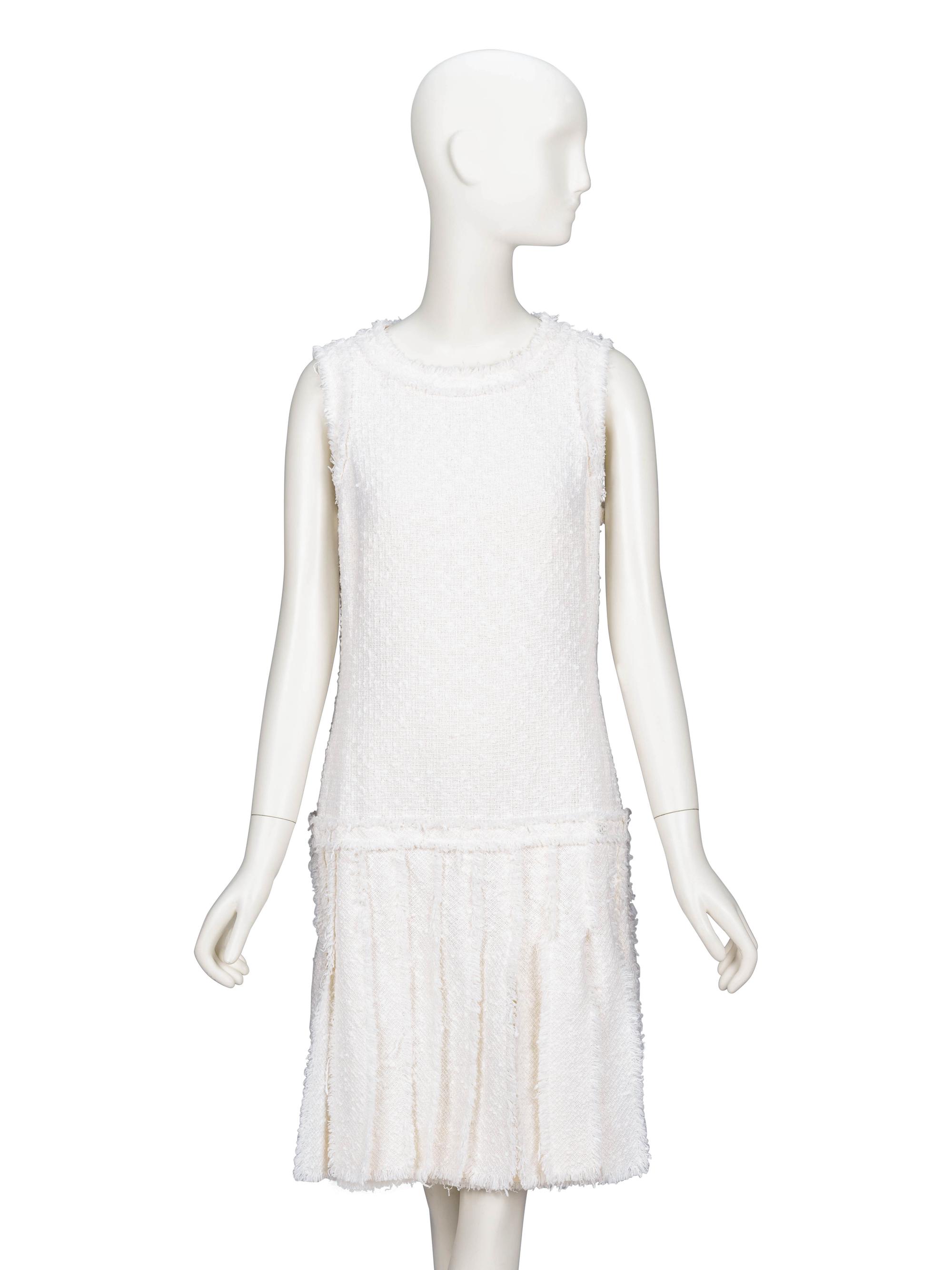 Chanel, White Cotton Tweed Dress
