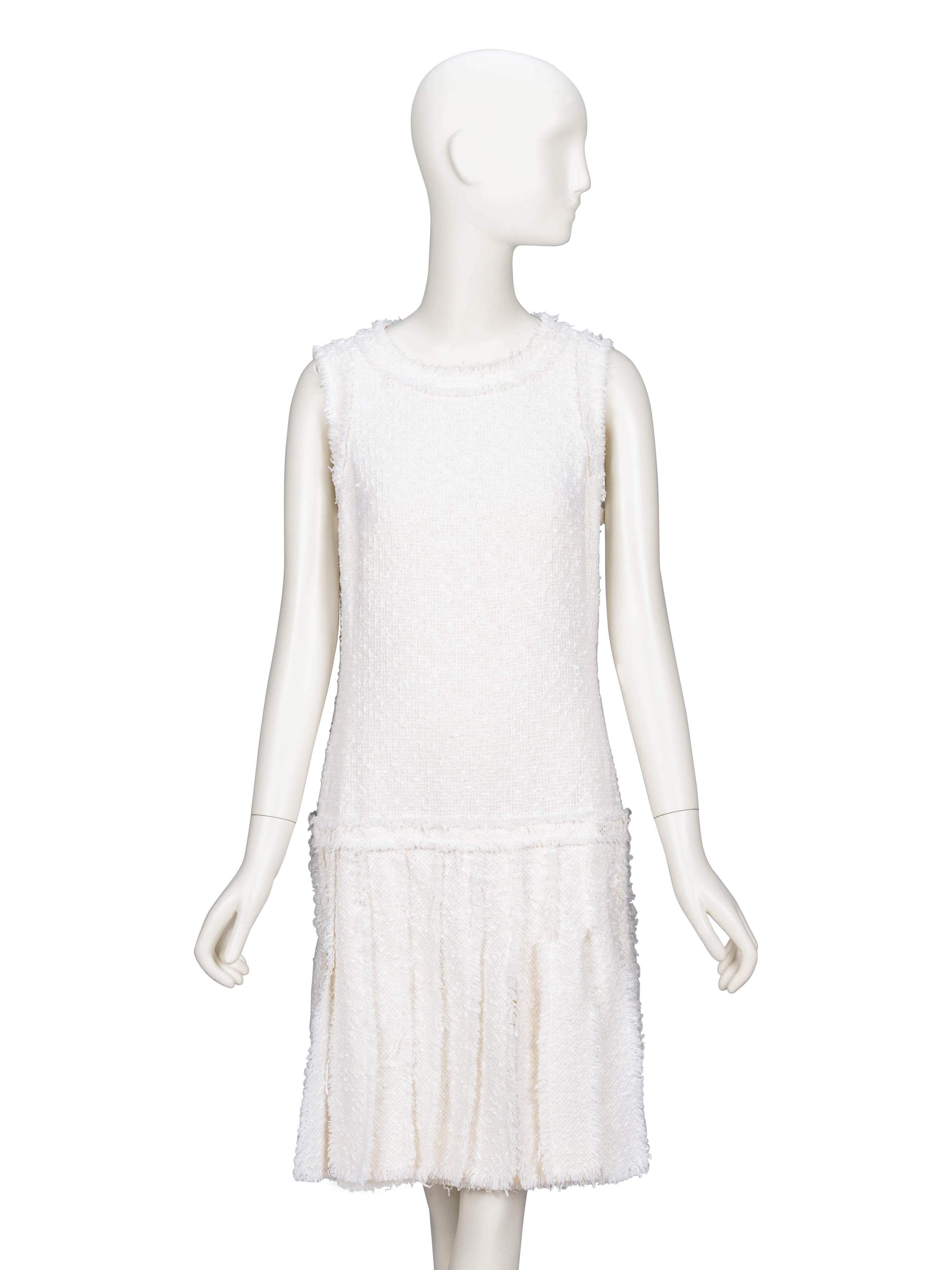Chanel, White Cotton Tweed Dress