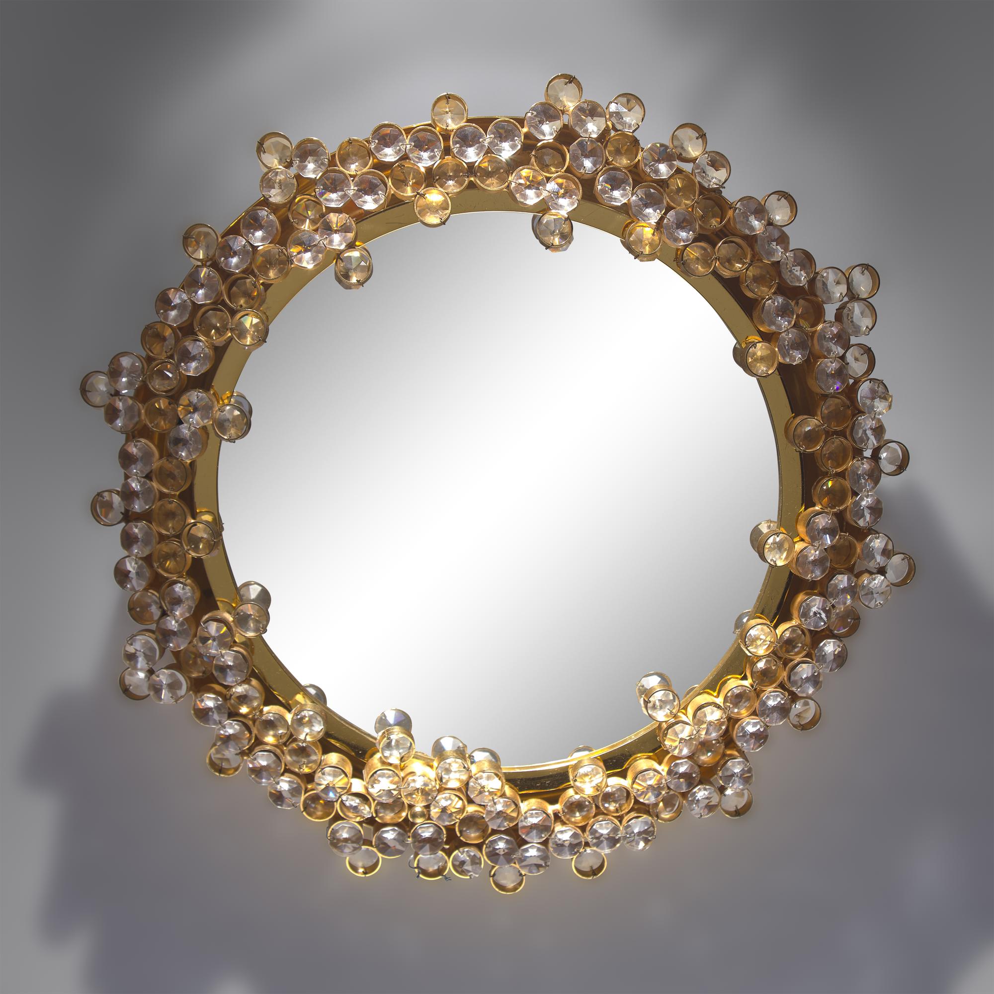 Palme & Walter c. 1960 — Illuminating Mirror with Faceted Crystals