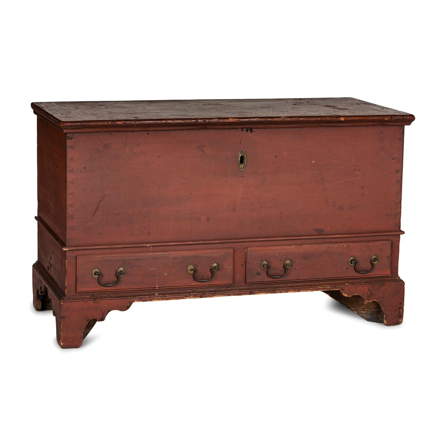 A Chippendale Red-Painted Pine Two-Drawer Blanket Chest