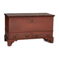 A Chippendale Red-Painted Pine Two-Drawer Blanket Chest