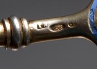 A Russian Silver-Gilt and Enamel Spoon, Maker's mark Cyrillic MCh, Moscow, early 20th century, having an enamel and twist decorated han