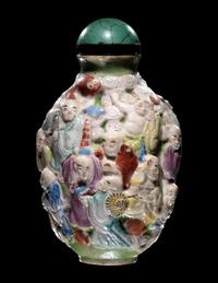 A Chinese Molded Famille Rose Porcelain Snuff Bottle