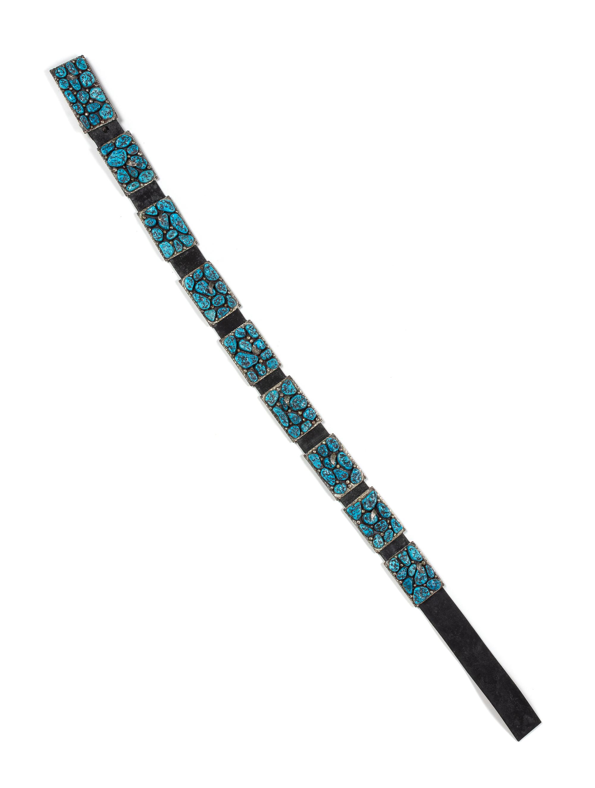 Southwestern Silver and Turquoise Nugget Concho Belt Length 44 inches