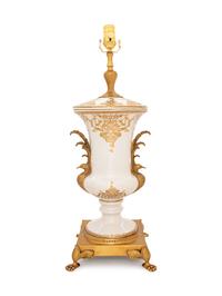 A Sèvres Style Gilt Metal Mounted Porcelain Urn Mounted as a Lamp