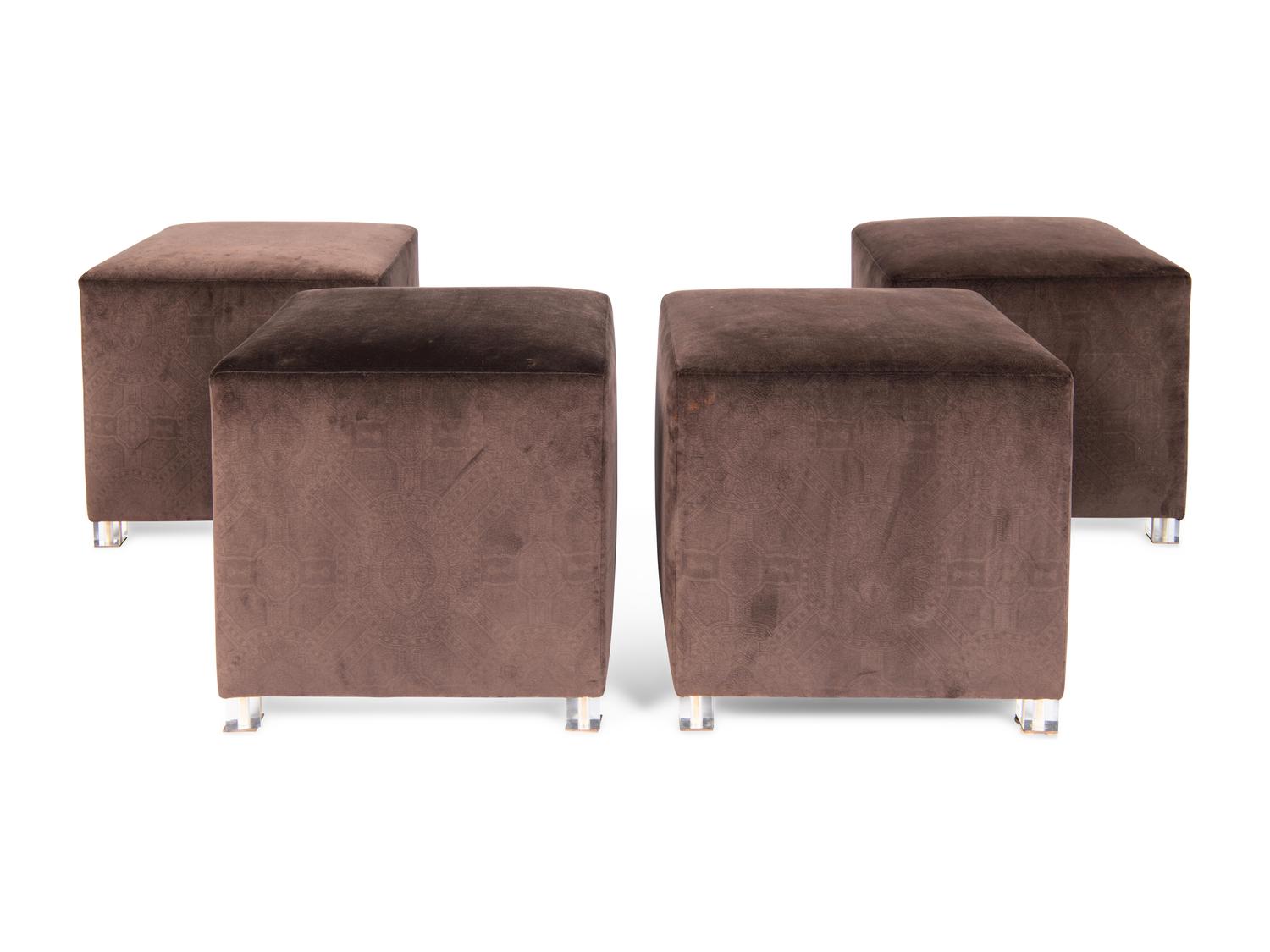 Four Custom Purple Velvet Ottomans