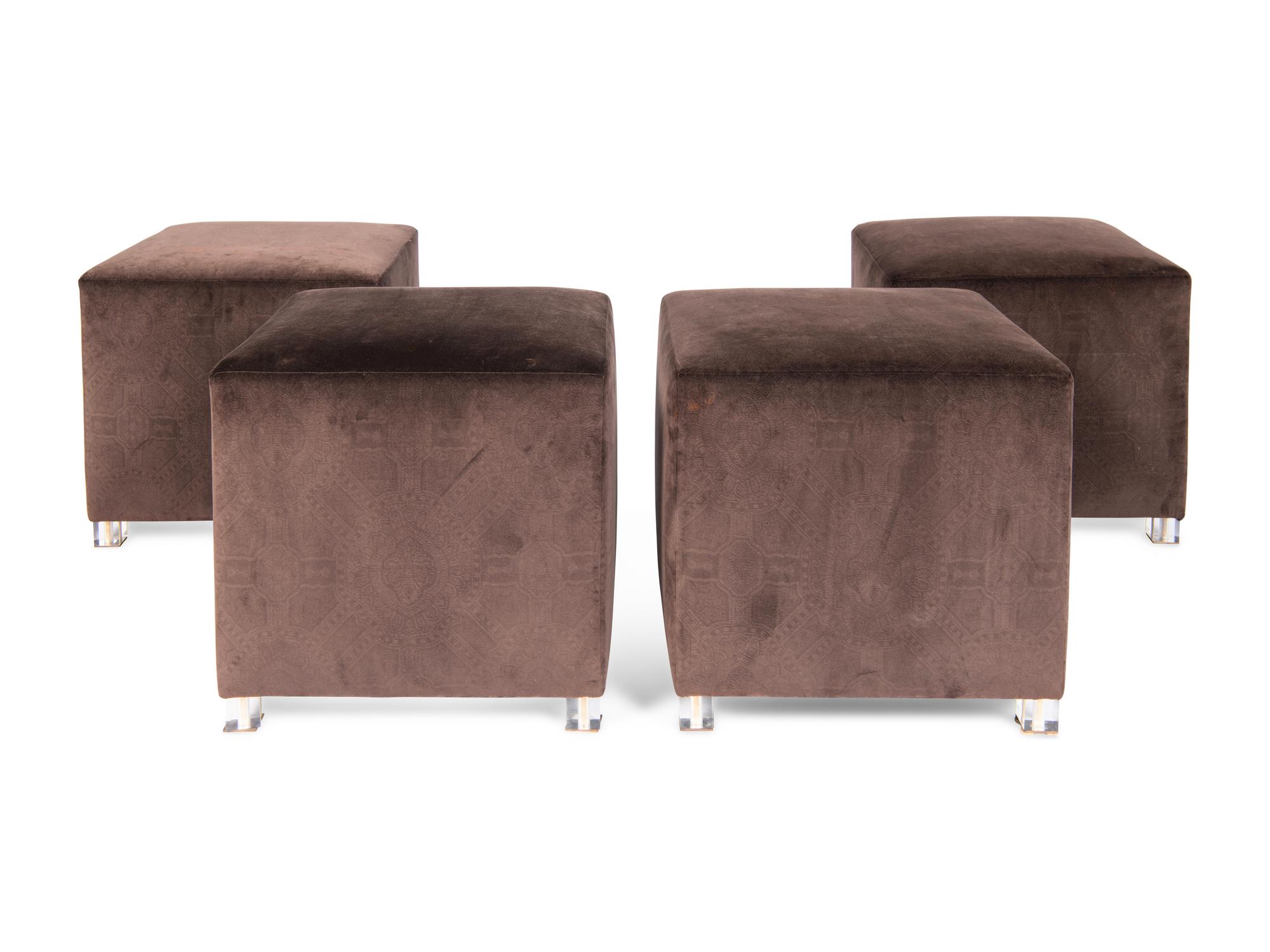Four Custom Purple Velvet Ottomans