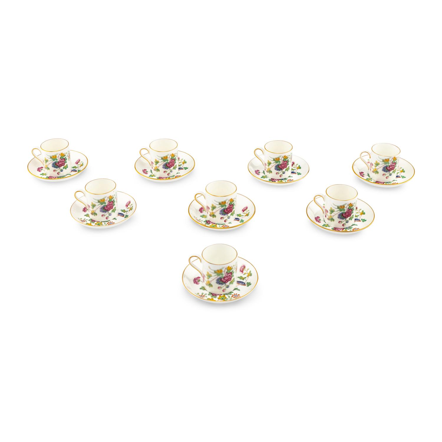 A Set of Eight Wedgwood Cuckoo Porcelain Coffee Cups and Saucers