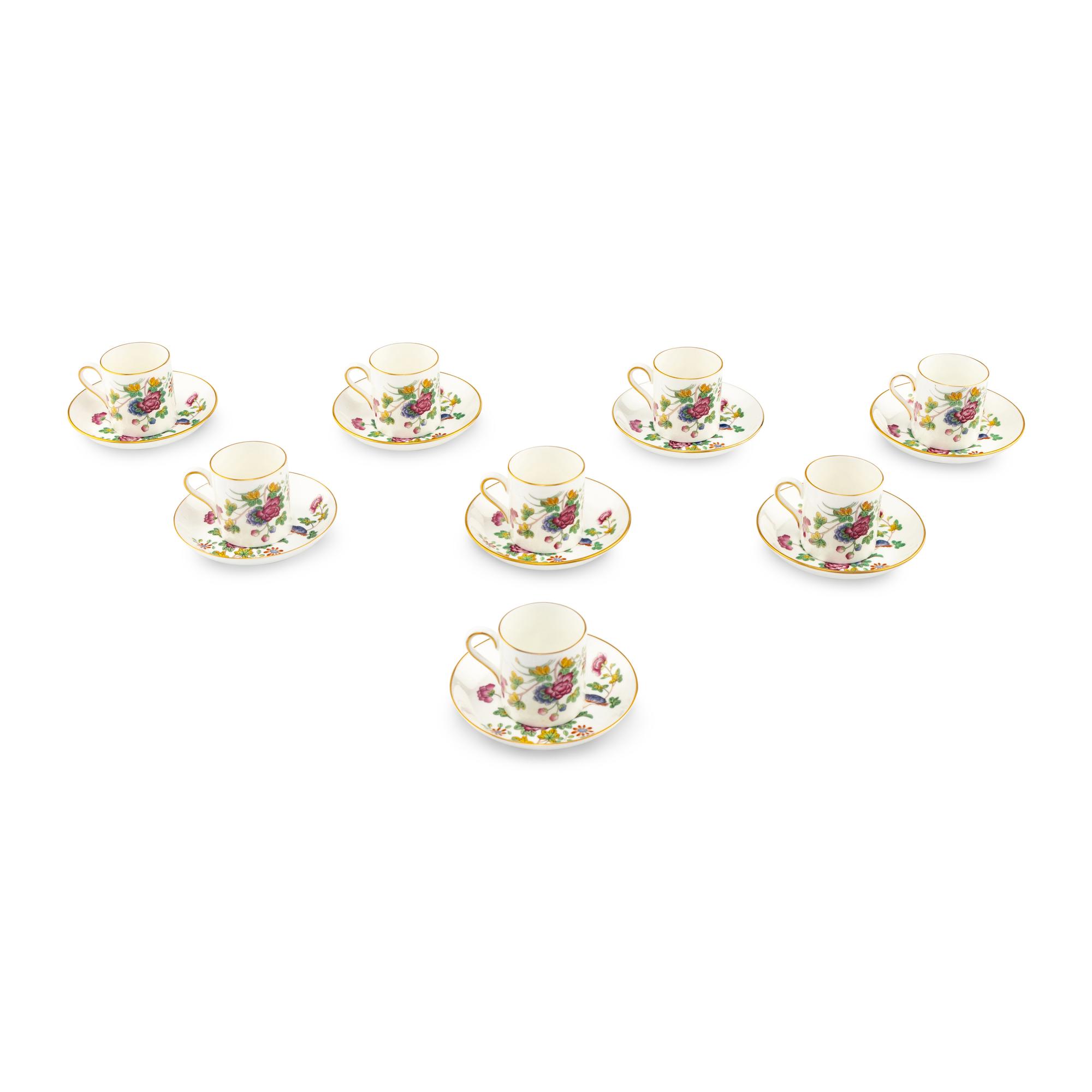 A Set of Eight Wedgwood Cuckoo Porcelain Coffee Cups and Saucers