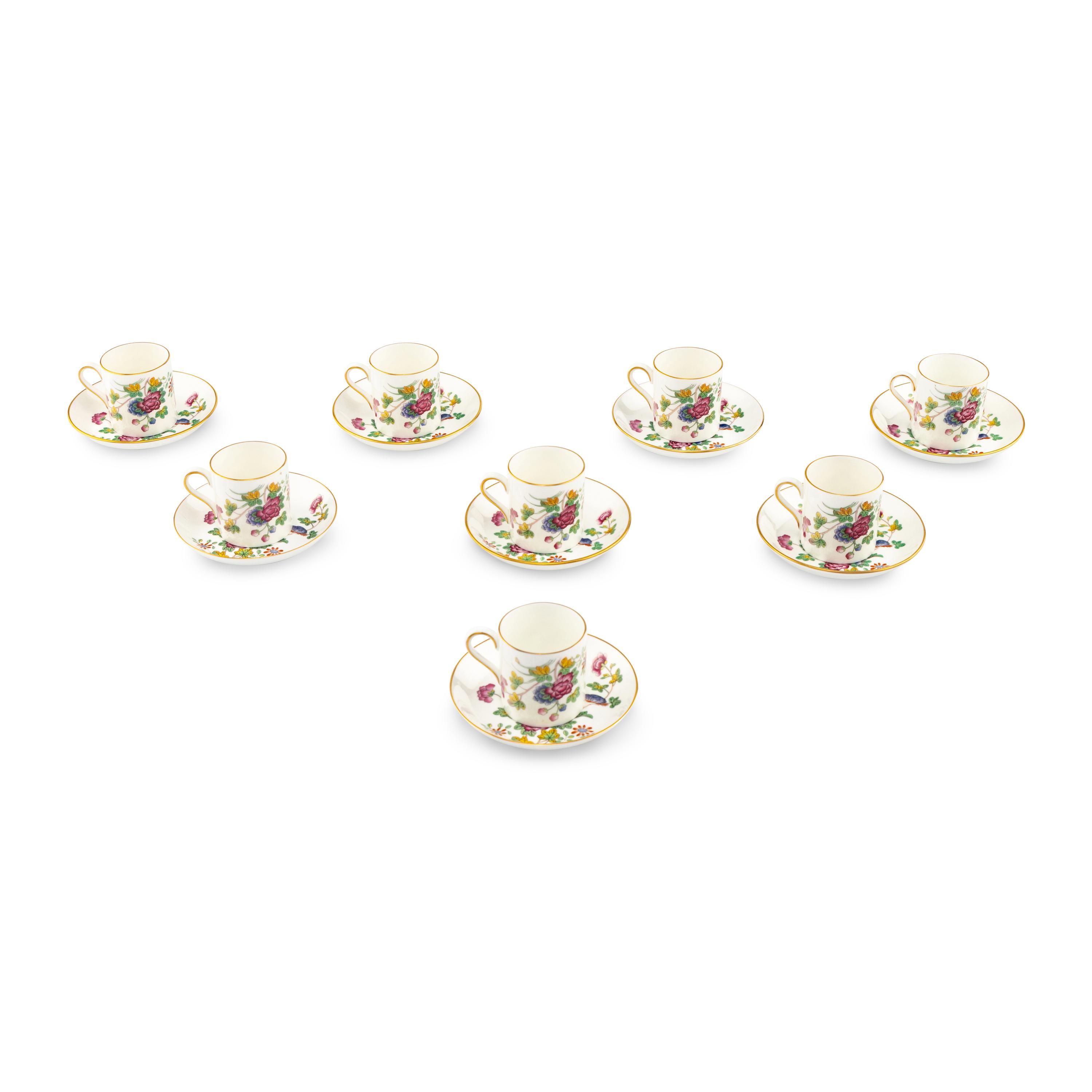 A Set of Eight Wedgwood Cuckoo Porcelain Coffee Cups and Saucers