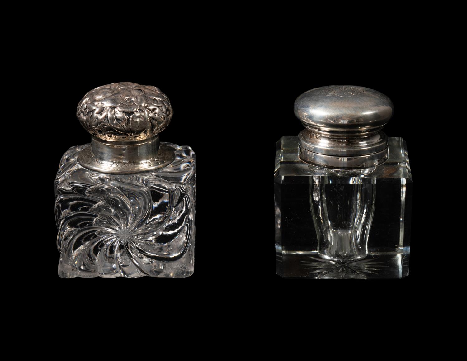 A Cartier Silver Mounted Cut Glass Ink Well