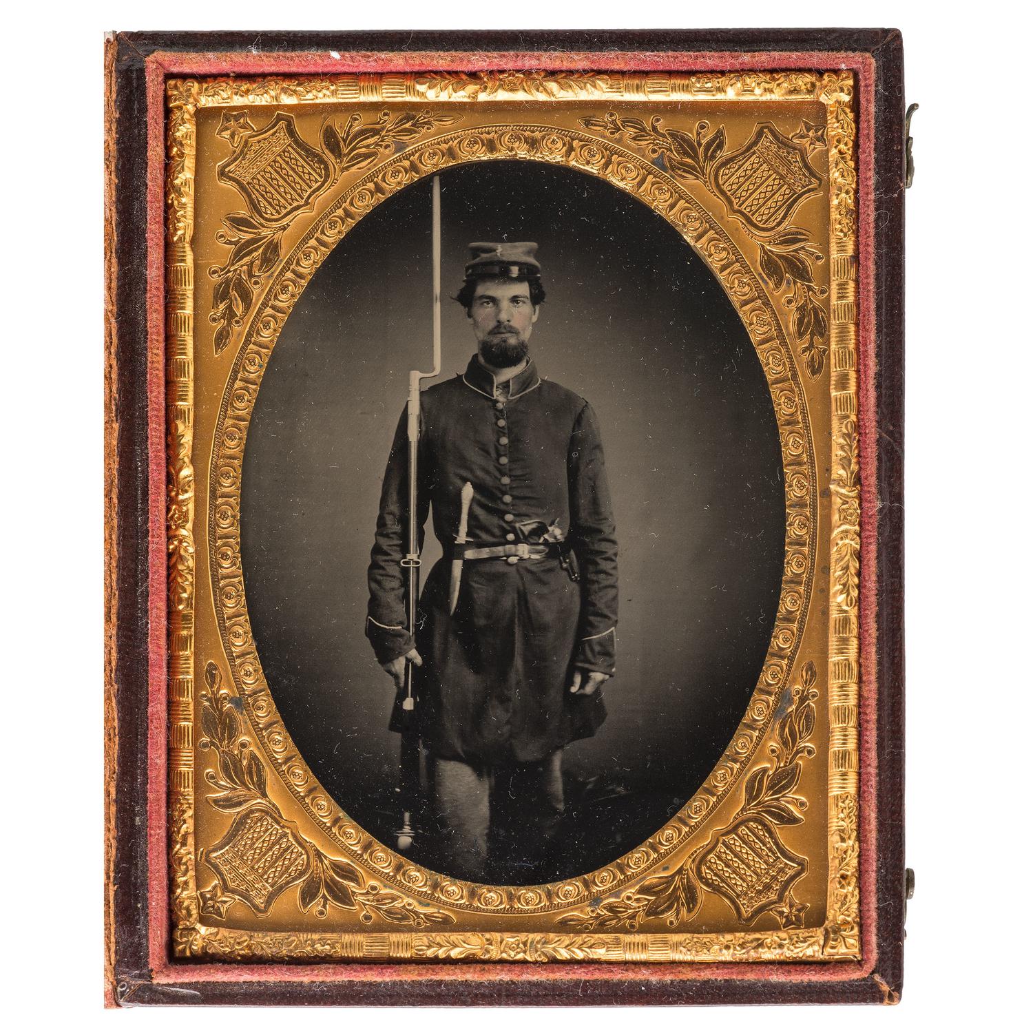 Exceptionally Clear Quarter Plate Tintype of a Triple-Armed Union Soldier, Possibly Massachusetts