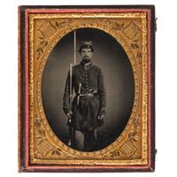 Exceptionally Clear Quarter Plate Tintype of a Triple-Armed Union Soldier, Possibly Massachusetts