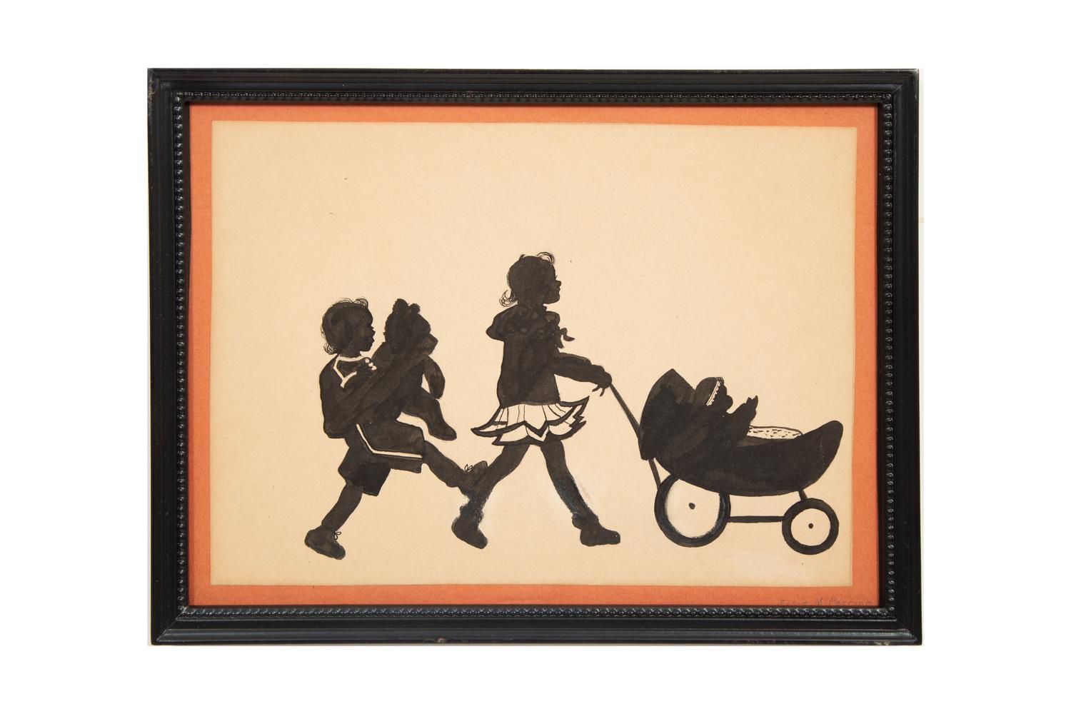 An Assemblage of Framed Paper Silhouettes Featuring 3 Beatrix Sherman Works