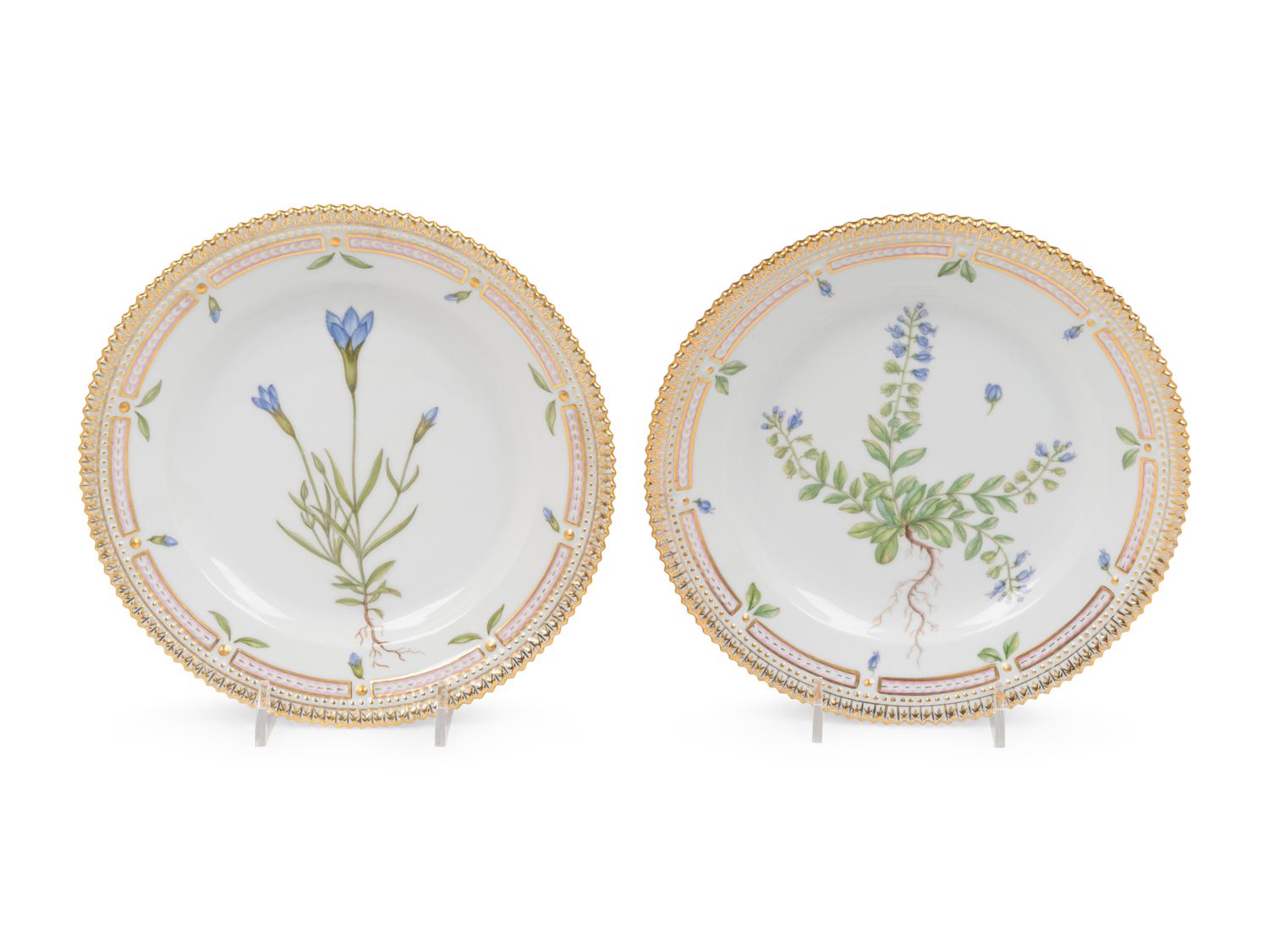 Two Royal Copenhagen Flora Danica Porcelain Salad Plates