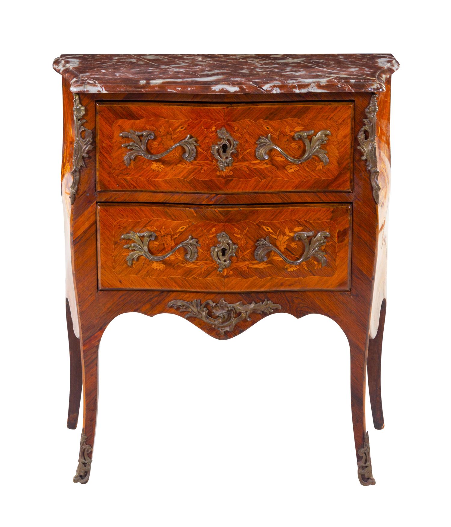 A Louis XV Style Gilt Bronze Mounted Marquetry Commode