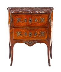 A Louis XV Style Gilt Bronze Mounted Marquetry Commode