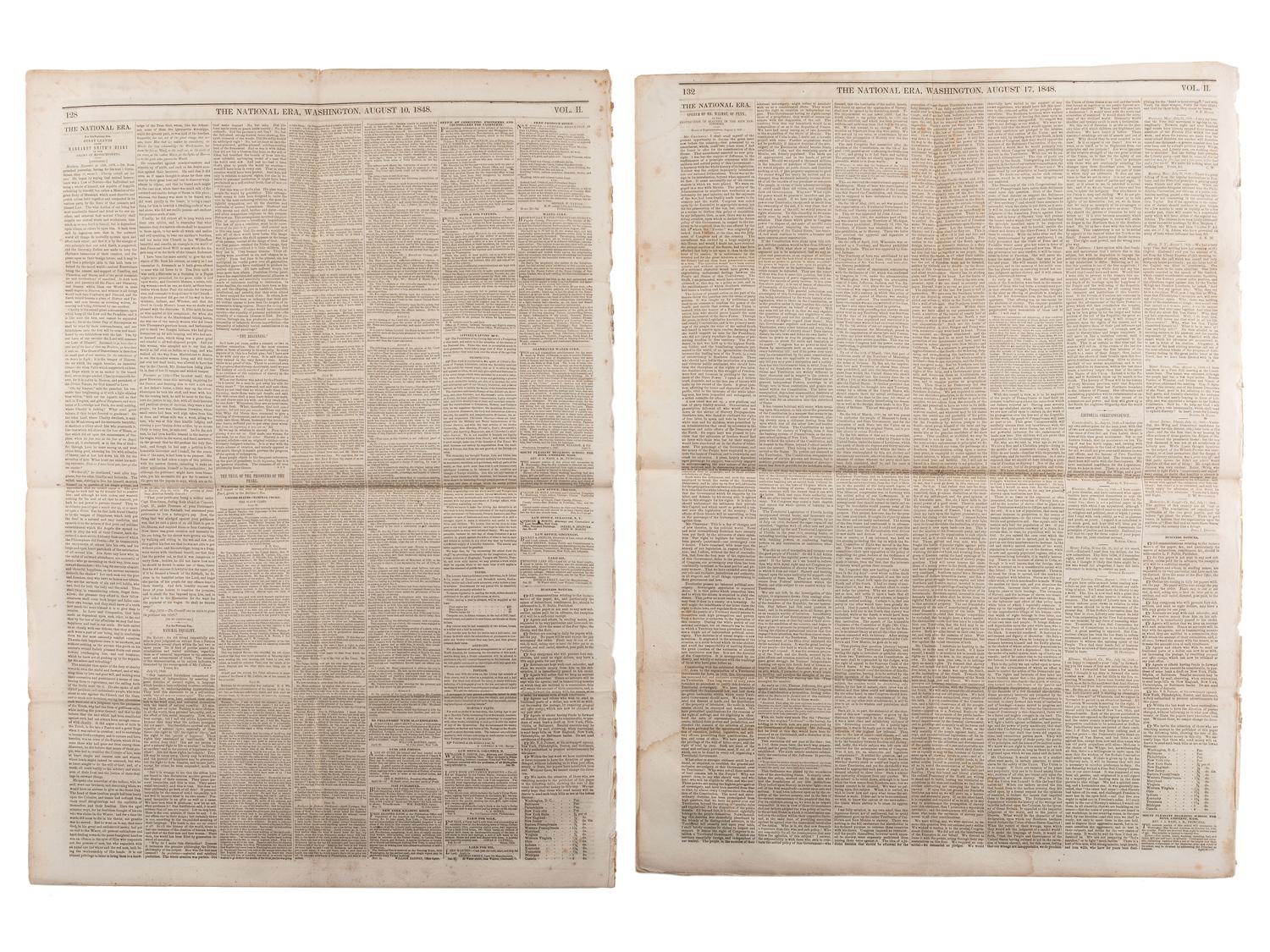 [SLAVERY & ABOLITION]. A group of 4 issues of the anti-slavery paper, The National Era . Washington, DC: American and Foreign Anti-Slavery Society, 1848.