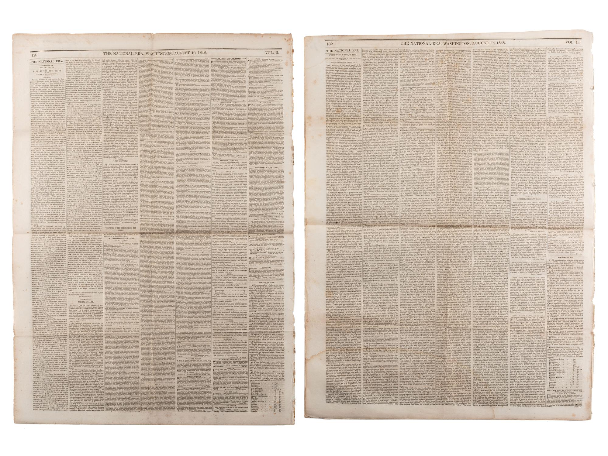 [SLAVERY & ABOLITION]. A group of 4 issues of the anti-slavery paper, The National Era . Washington, DC: American and Foreign Anti-Slavery Society, 1848.