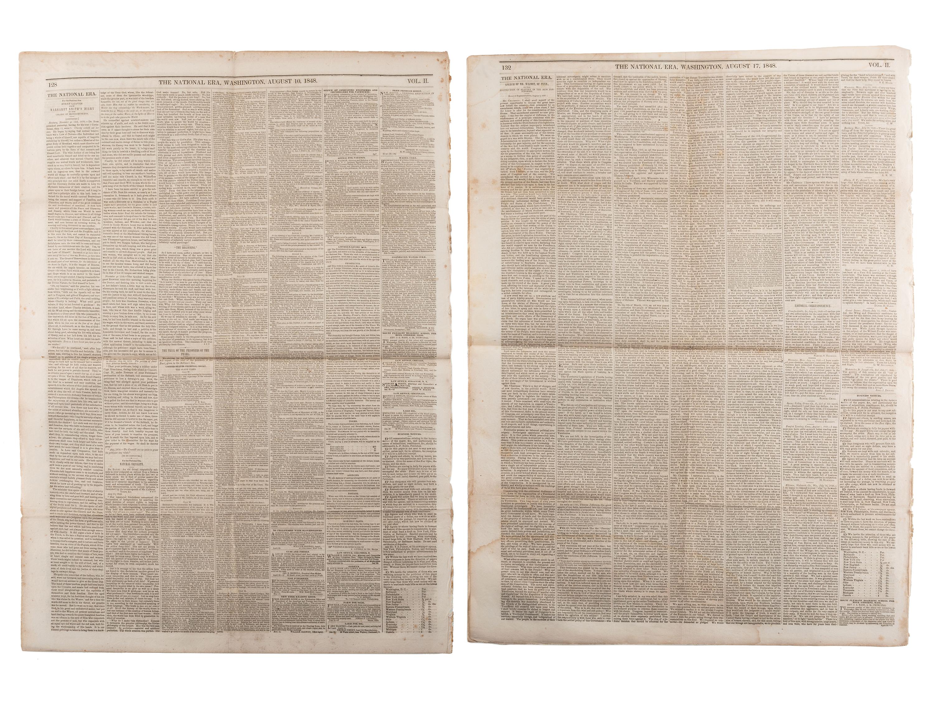 [SLAVERY & ABOLITION]. A group of 4 issues of the anti-slavery paper, The National Era . Washington, DC: American and Foreign Anti-Slavery Society, 1848.