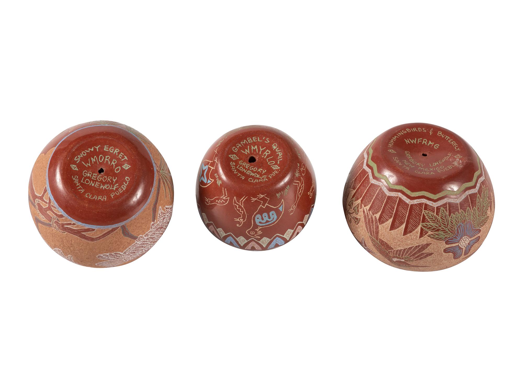Trio of Miniature Sgraffito Pottery Seed Jars