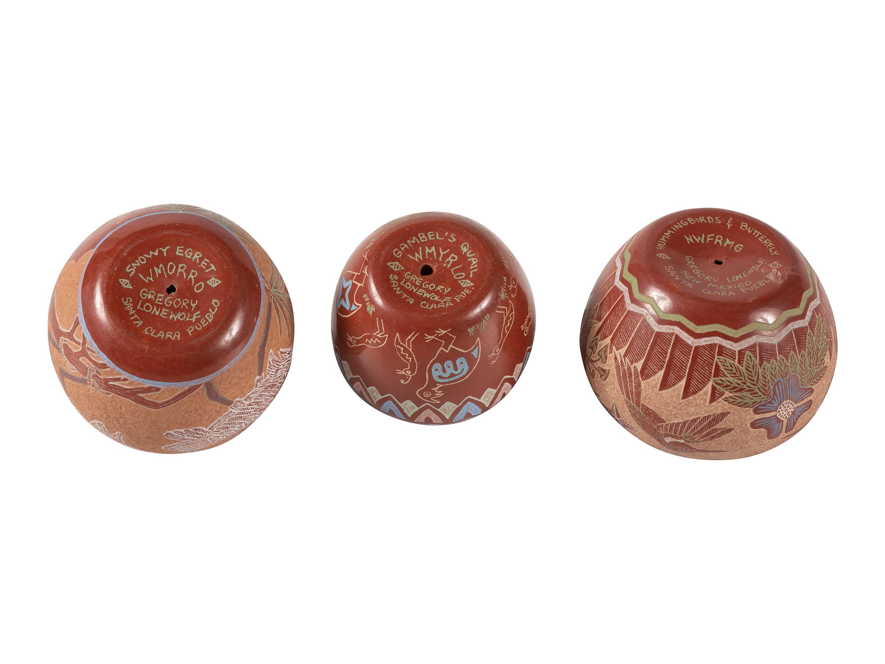 Trio of Miniature Sgraffito Pottery Seed Jars