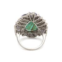 EMERALD, TANZANITE AND DIAMOND RING