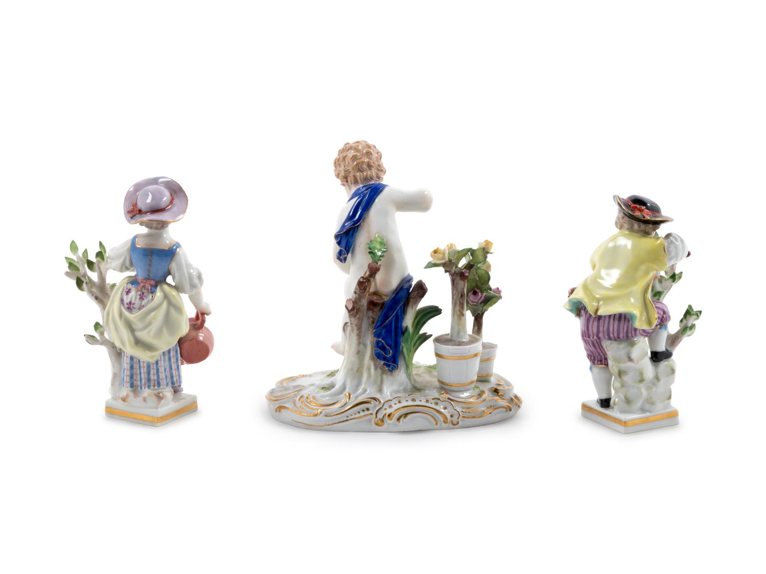 A Pair of Meissen Painted and Parcel Gilt Porcelain Gärtnerkind Figures