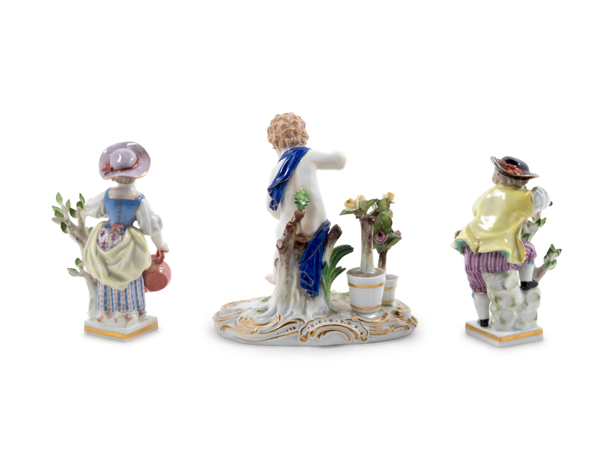 A Pair of Meissen Painted and Parcel Gilt Porcelain Gärtnerkind Figures
