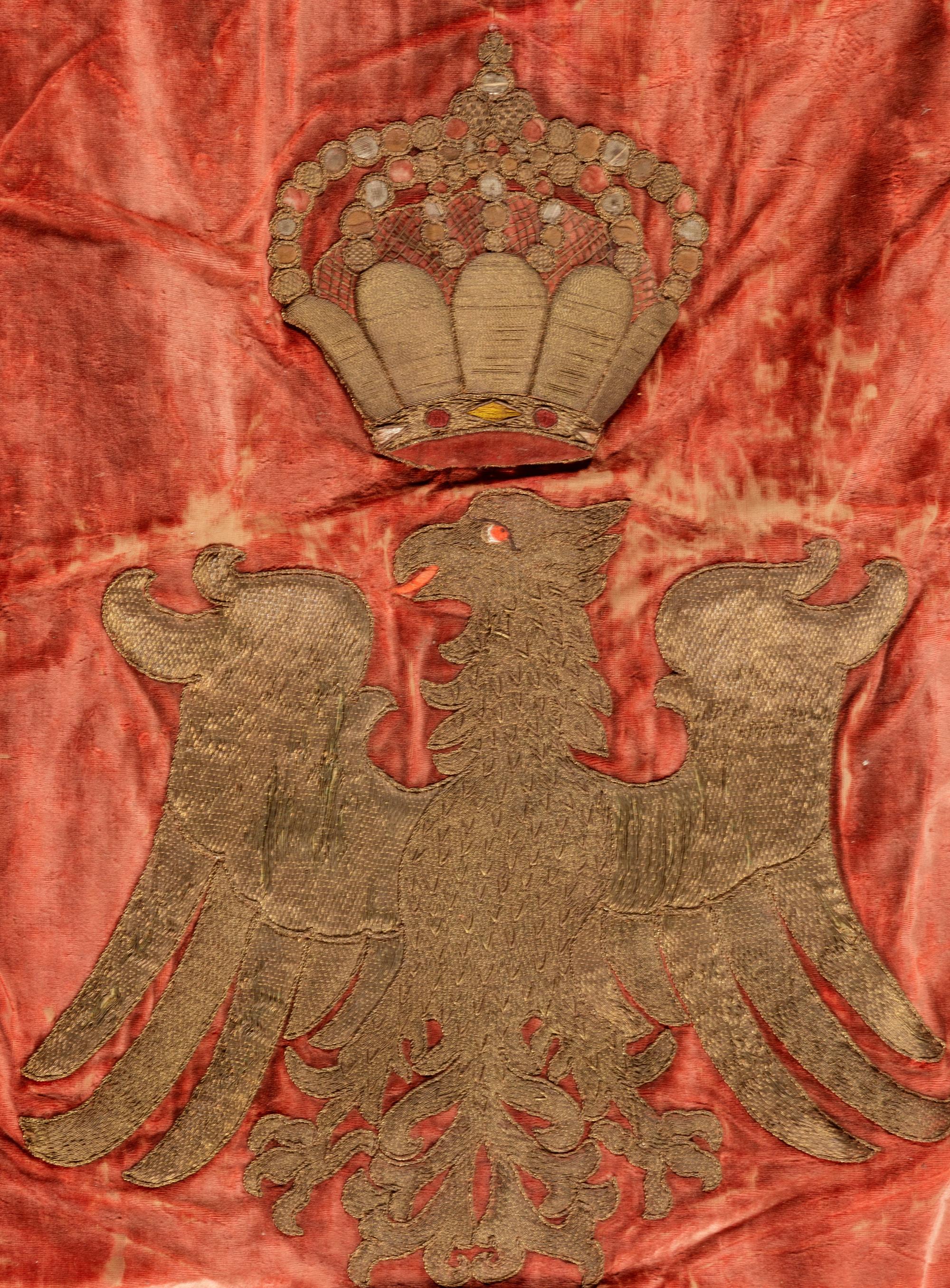 A Continental Embroidered Velvet Panel with a Cipher