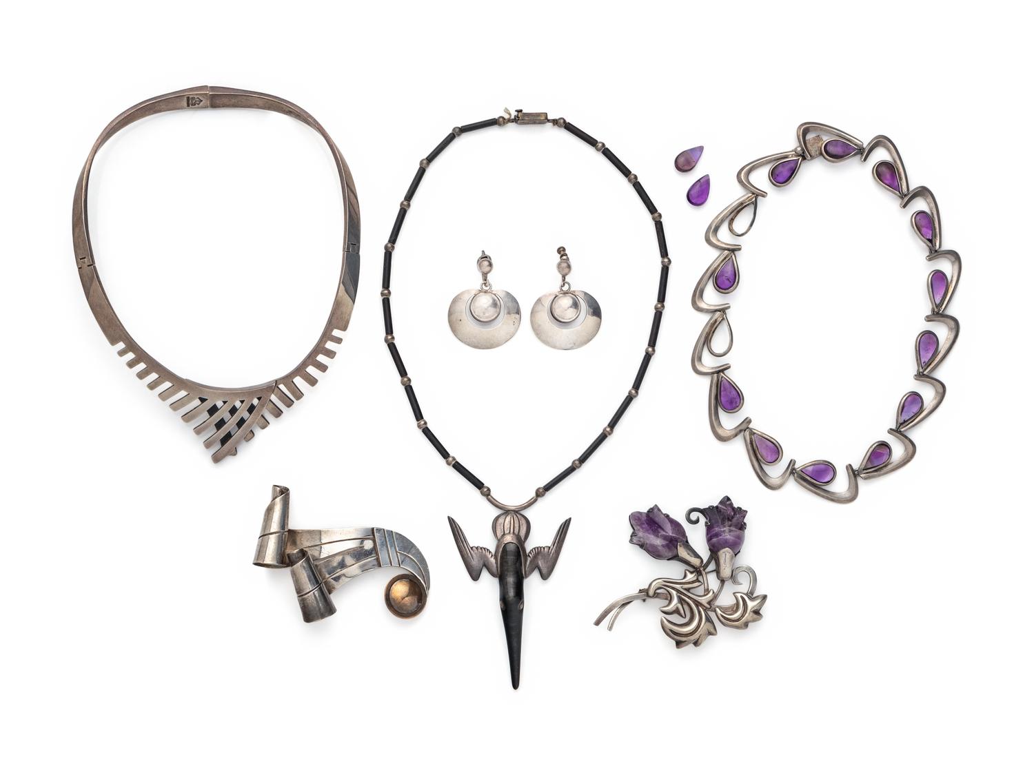 COLLECTION OF STERLING SILVER AND AMETHYST JEWELRY