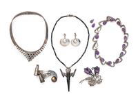 COLLECTION OF STERLING SILVER AND AMETHYST JEWELRY