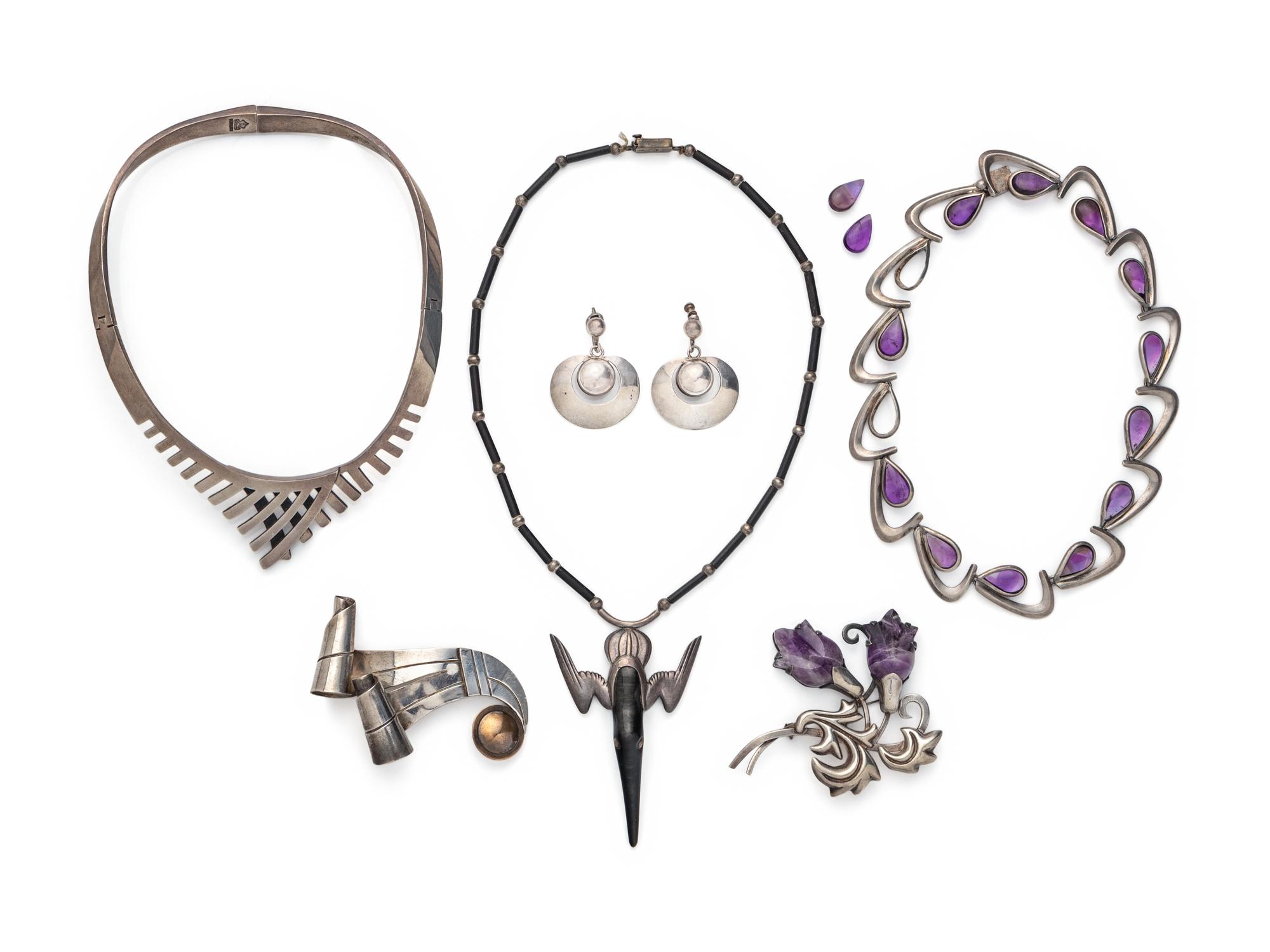 COLLECTION OF STERLING SILVER AND AMETHYST JEWELRY