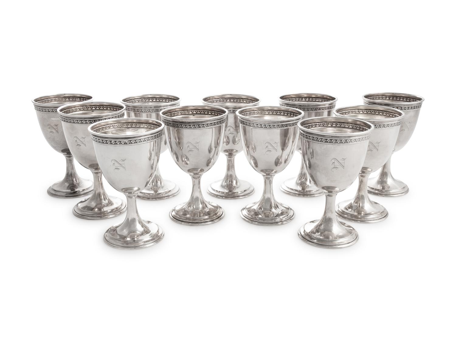 A Set of Twelve American Silver Goblets