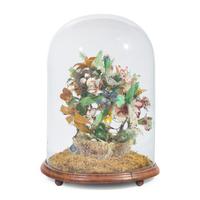 A Victorian Glass-Domed Featherwork Whimsy