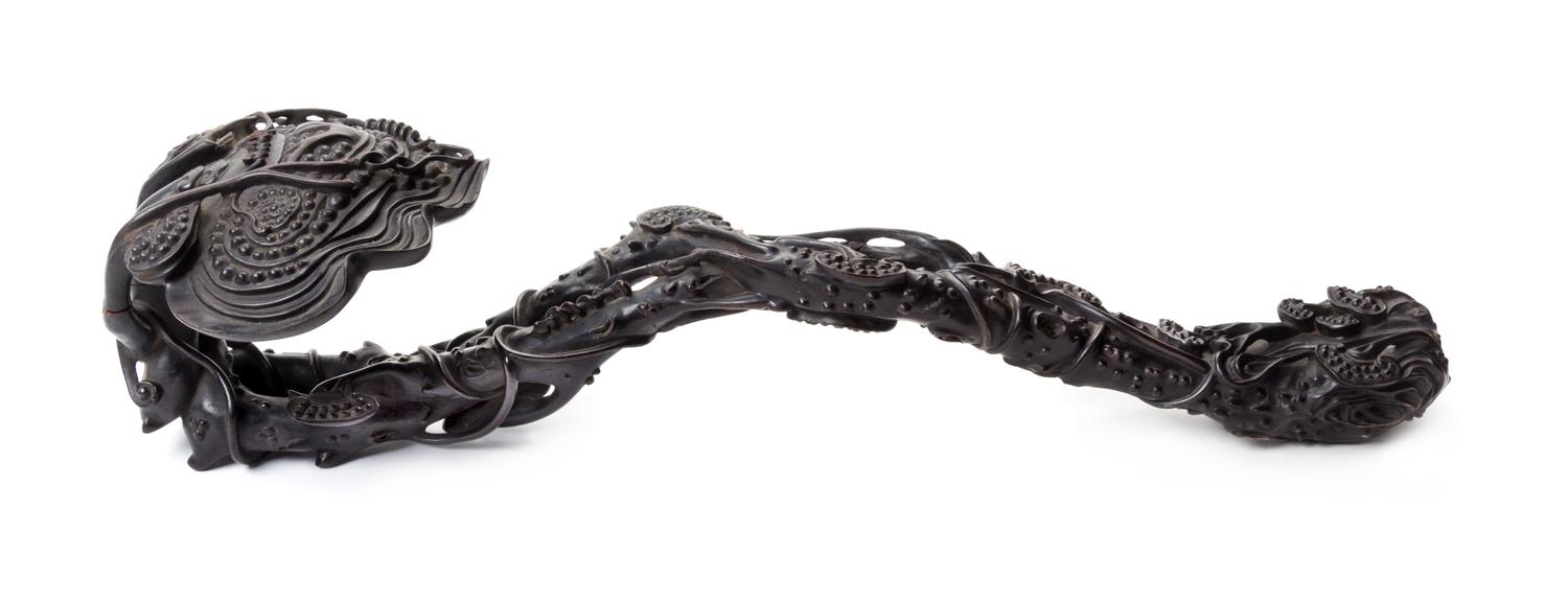 A Large Carved Zitan Wood Ruyi Scepter Length 21 inches. — 20TH CENTURY