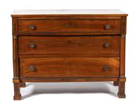 A Pair of French Empire Style Walnut Three Drawer Chests Height 36 x width 48 x depth 21 1/2 inches. — MID 19TH CENTURY