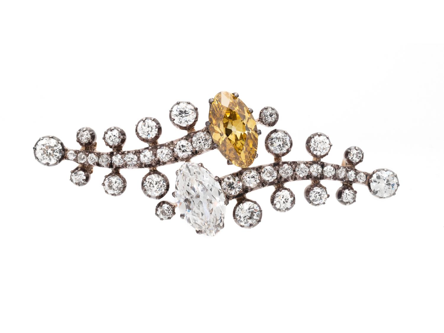 ANTIQUE, DIAMOND AND COLORED DIAMOND BROOCH