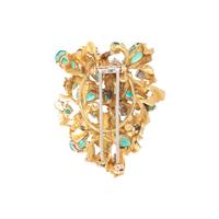 YELLOW GOLD, EMERALD AND DIAMOND BROOCH