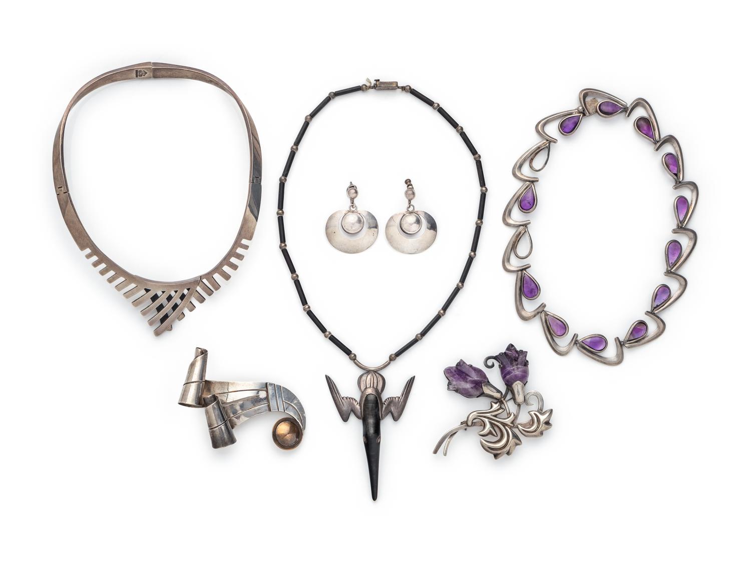 COLLECTION OF STERLING SILVER AND AMETHYST JEWELRY