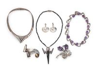 COLLECTION OF STERLING SILVER AND AMETHYST JEWELRY