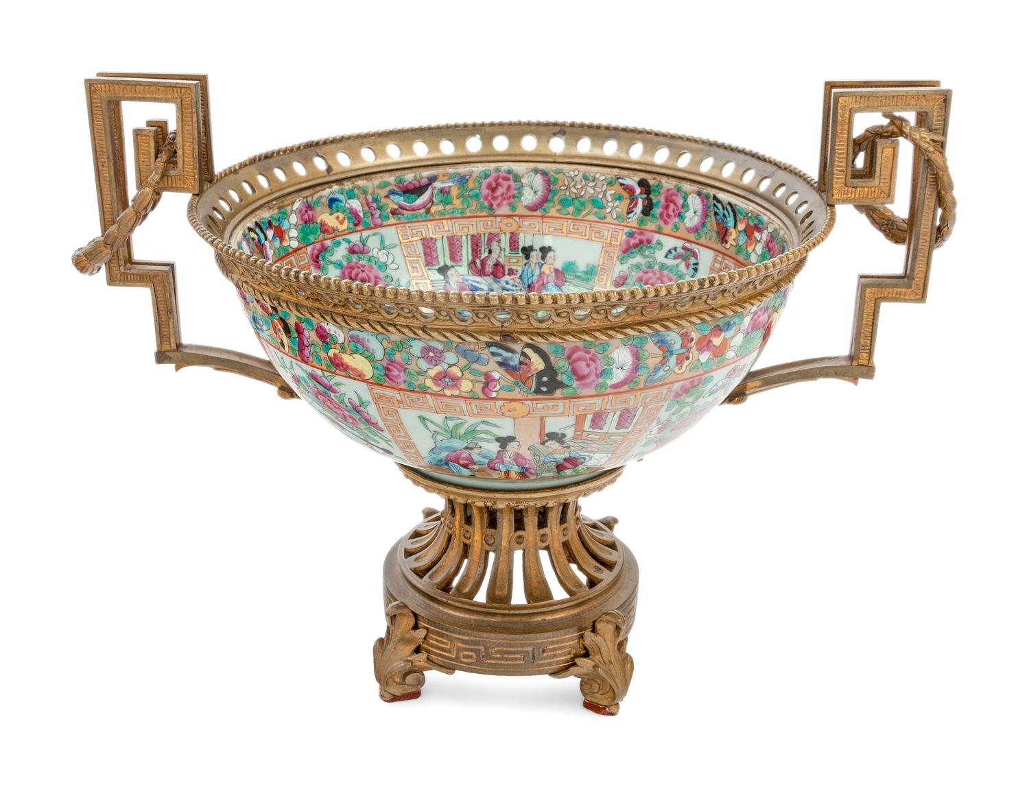 A French Gilt Bronze-Mounted Famille Rose Porcelain Centerpiece Bowl