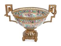 A French Gilt Bronze-Mounted Famille Rose Porcelain Centerpiece Bowl