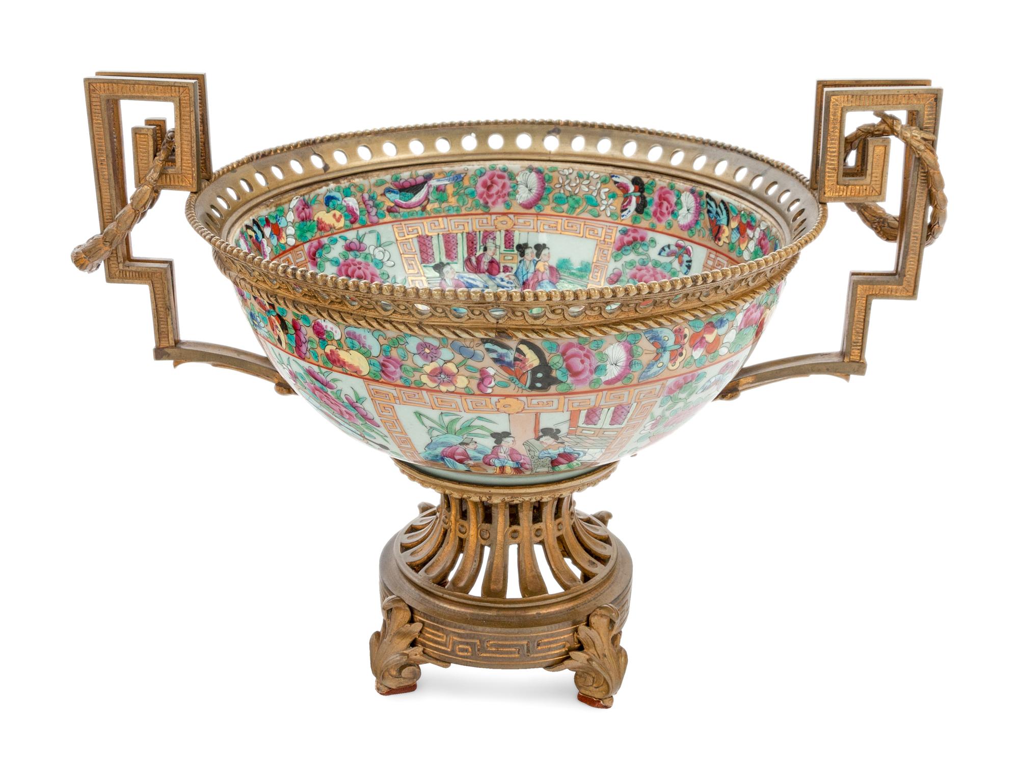 A French Gilt Bronze-Mounted Famille Rose Porcelain Centerpiece Bowl