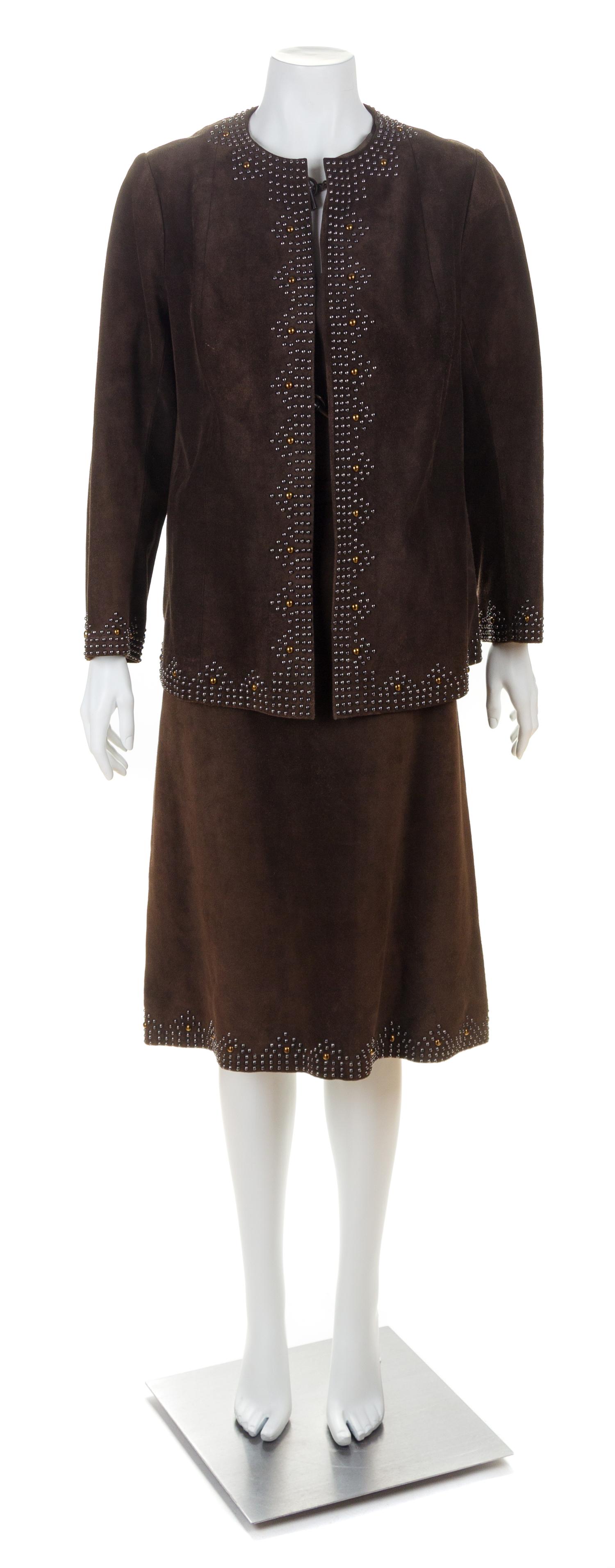 An Yves Saint Laurent Haute Couture Brown Suede Dress and Jacket Ensemble, No size.