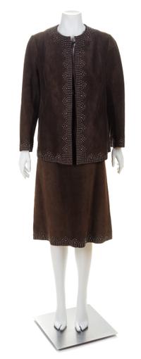 An Yves Saint Laurent Haute Couture Brown Suede Dress and Jacket Ensemble, No size.